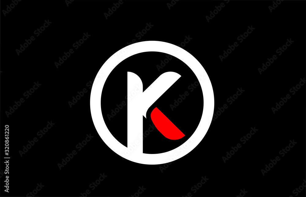 K alphabet letter with circle in black red white for company logo icon design K alphabet letter with circle in black red white for company logo icon design