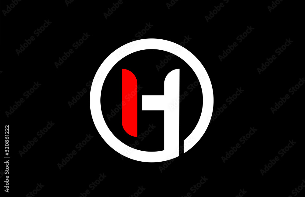 H alphabet letter with circle in black red white for company logo icon ...