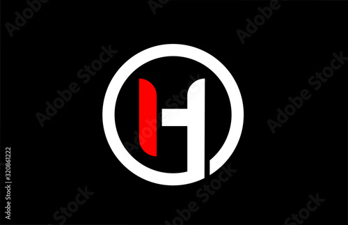H alphabet letter with circle in black red white for company logo icon design