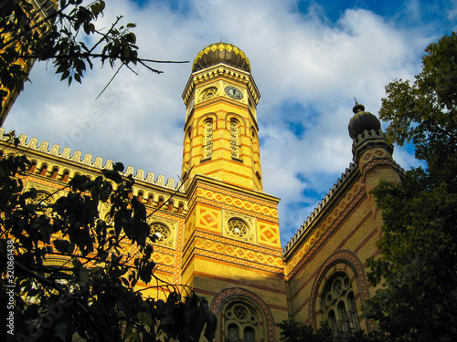 Dohany Street Synagogue, Great Synagogue or Tabakgasse Synagogue low-angle exterior partial view in Budapest, Hungary photo