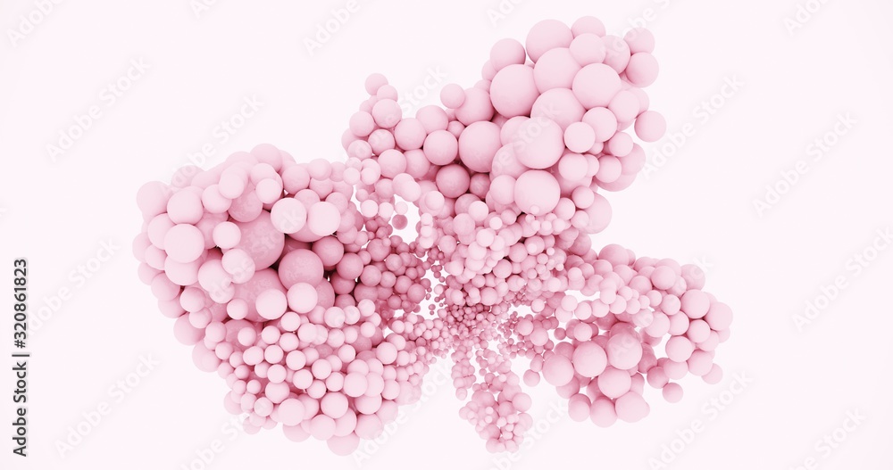 Stylized symbols of flowers,plants from fun,sweet bubbles. Modern background of flying pink balls. Poster for the holidays - birthday, anniversary,wedding, Valentine's Day with copy space -3d render.