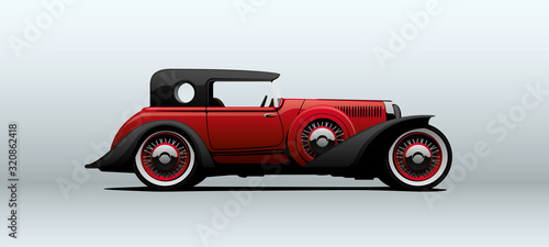 Vintage red car. Vector illustration.