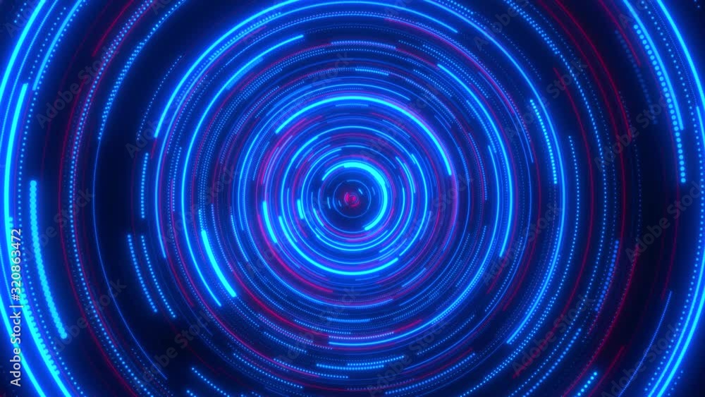 Looped animation. Abstract background. Moving through hyperspace with bright circles in red and blue color. Modern colorful wallpaper. 3d rendering. Looped animation. Abstract background. Moving through hyperspace with bright circles in red and blue color. Modern colorful wallpaper. 3d rendering.