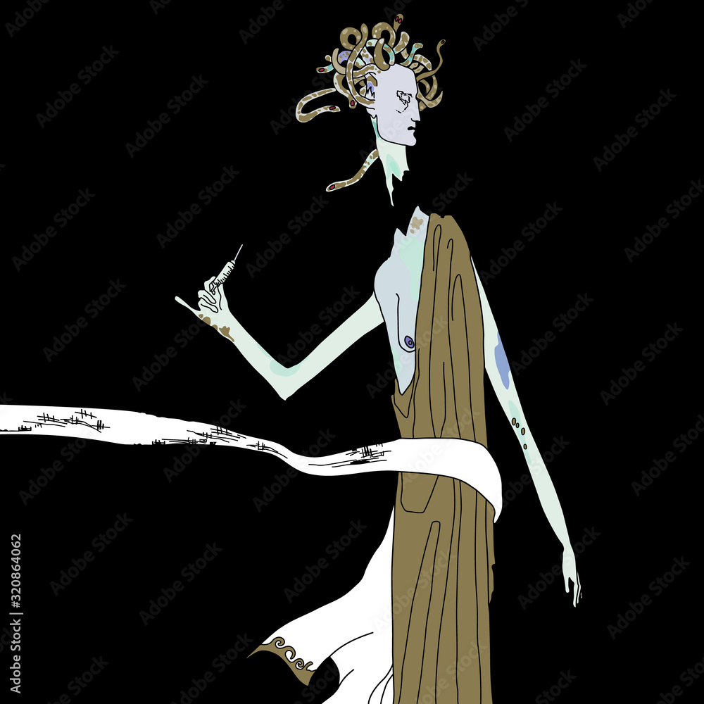 Medusa Gorgon. Ancient Greek goddess with snake hair. Female archetype.  Destruction and death.. Stock Vector | Adobe Stock