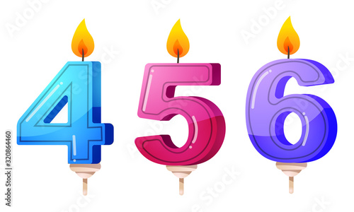 Set of a birthday party, anniversary candles in the form of numbers. Vector illustration in flat cartoon style.