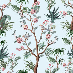 Canvas schilderij Japanse stijl patronen Chinoiserie patroon met roze pioenrozen  © Yumeee