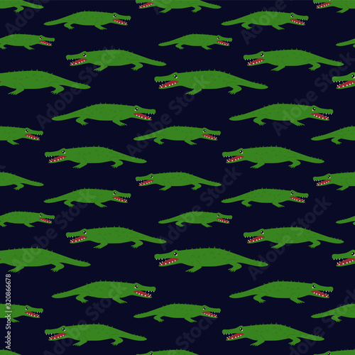 Vector seamless pattern of cute crocodiles.
