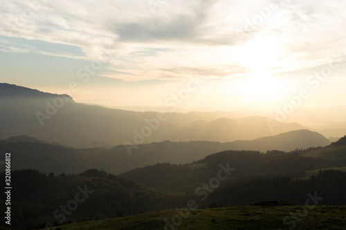 sunset over the hills on the basque country, spain