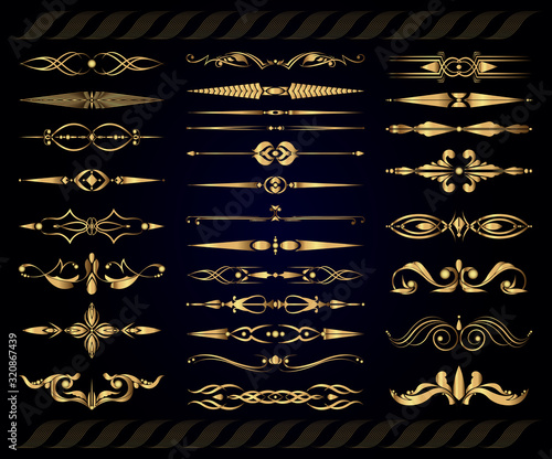 Vector set of old gold decorative elements for book pages and wedding decor photo