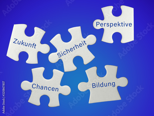 puzzle pieces with the German translation future security education opportunities perspective photo