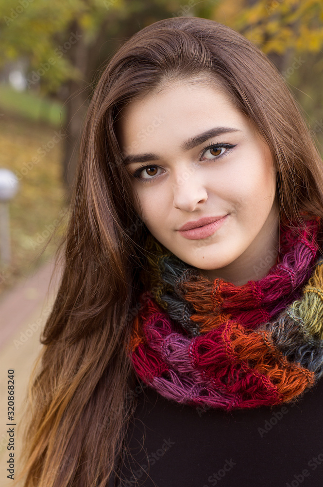 portrait of young woman in autumn park portrait of young woman in autumn park