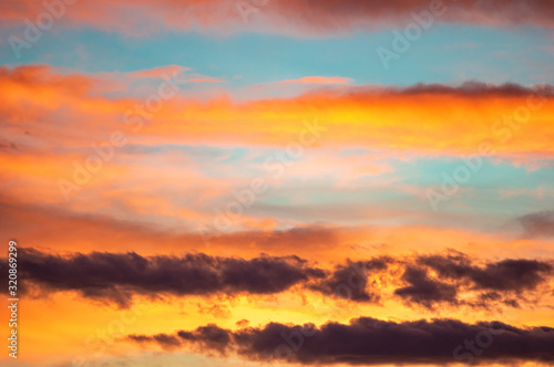 Red and yellow clouds in the sunset sky