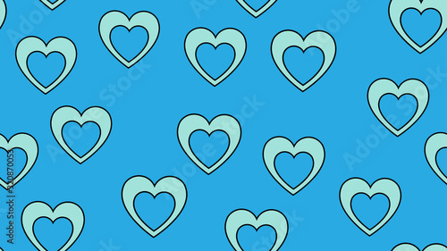 Texture seamless pattern of flat icons of hearts, love items for the holiday of love Valentine's Day February 14 or March 8 on a blue background. Vector illustration