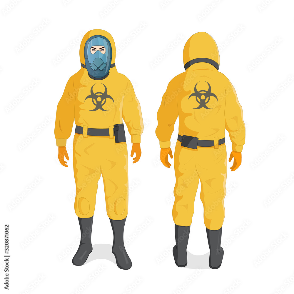 Man in Yellow Radiation Protective Suit and Helmet, Chemical or Biohazard Professional Safety Uniform