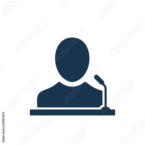 Public speaker vector icon. Orator, protest, meeting leader glyph solid illustration. Political public speech drawing. Politician, protester isolated contour symbol.