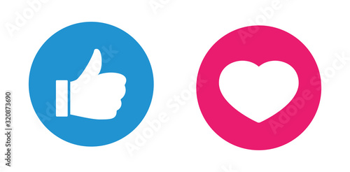 Thumbs up and heart like icon. Social media icon. Chat comment reactions, icon template like love heart message. Vector illustration like and love button. Empathetic emoji reactions