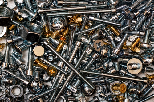 texture of various bolts nuts screws.