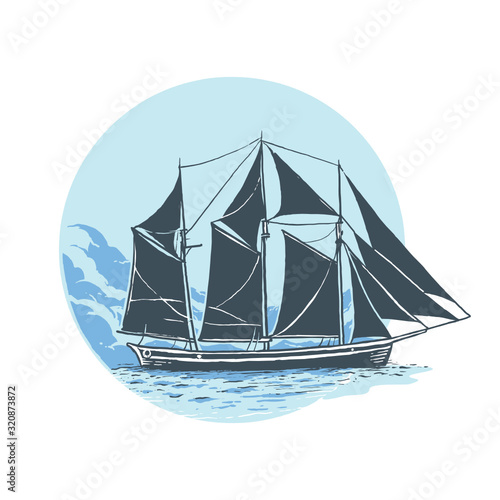 Vintage Style Let's Sail Apparel Illustration