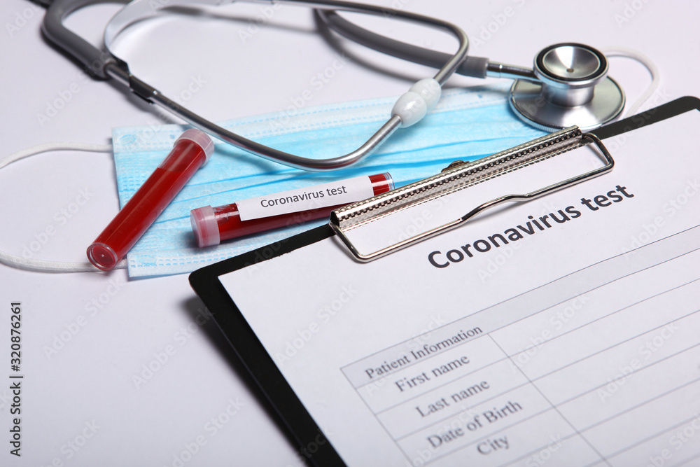 Coronavirus test. Composition on the theme of coronavirus. Medicine, blood tests. 2019 - nCoV Coronavirus test. Composition on the theme of coronavirus. Medicine, blood tests. 2019 - nCoV