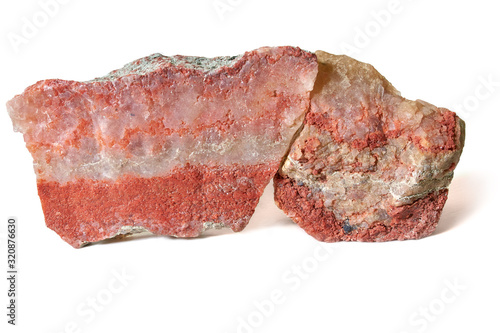 Two piece of sylvinite mineral  natural crystalline rock salt.Isolated on white background