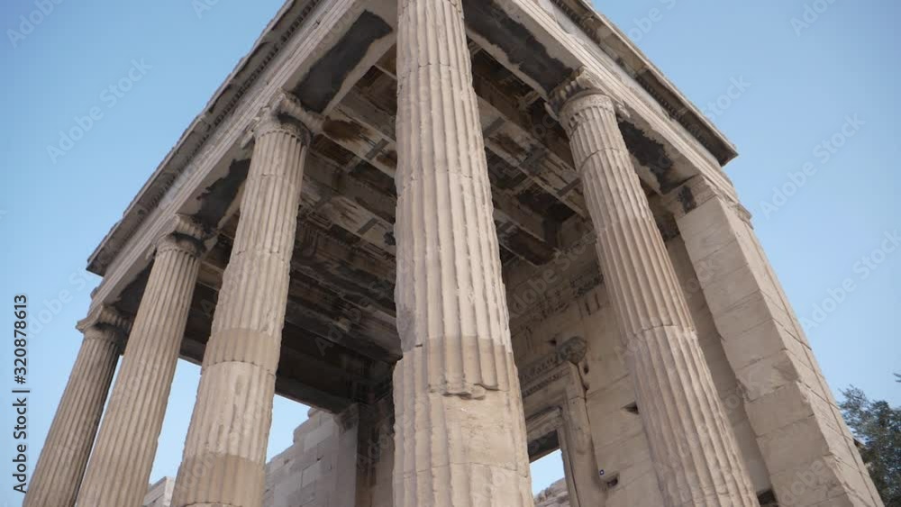 Remains of Old Parthenon Temple on Acropolis, Athens, Greece. Low Angle View of Famous Greek Landmark Remains of Old Parthenon Temple on Acropolis, Athens, Greece. Low Angle View of Famous Greek Landmark