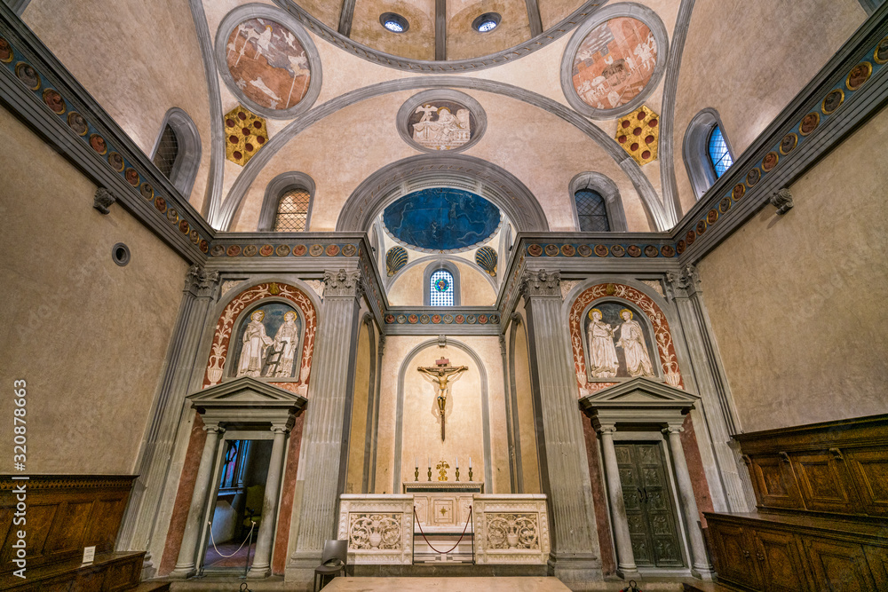 Sagrestia Vecchia in Saint Lawrence Basilica in Florence. Tuscany, Italy.