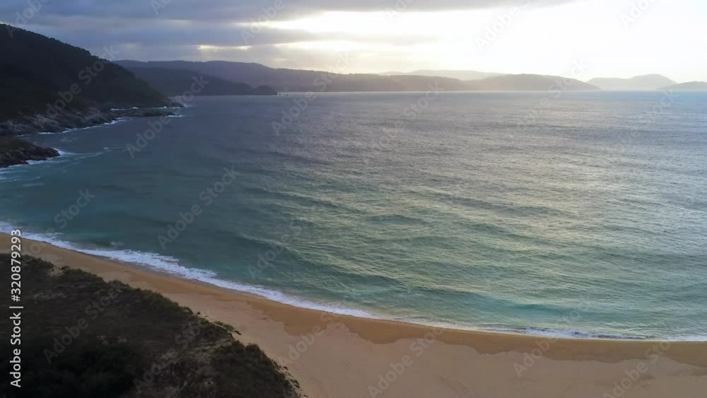 Aerial view of a Sandy beach at Playa Esteiro, Northern Spain. Aerial view of a Sandy beach at Playa Esteiro, Northern Spain.