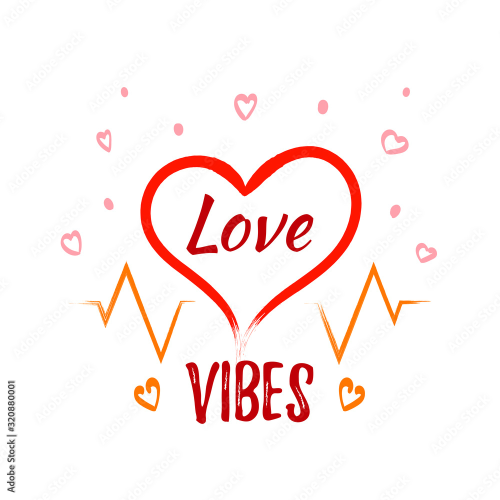 love vibes. Heart shape with lettering on white