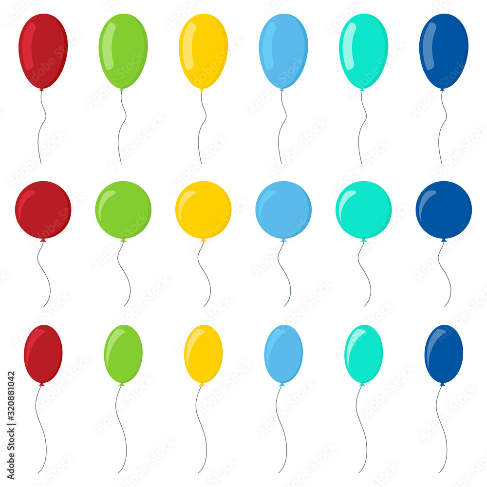 Set of colorful balloons in cartoon flat style isolated on white background. Vector Set of colorful balloons in cartoon flat style isolated on white background. Vector