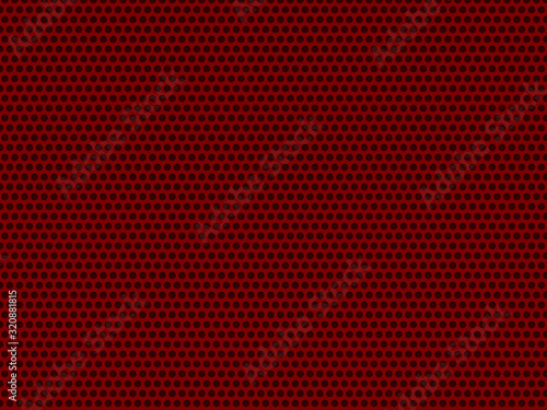 Vector background image. Red sheet with small round holes with shadow.