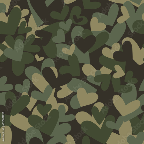 Seamless camouflage pattern made of hearts