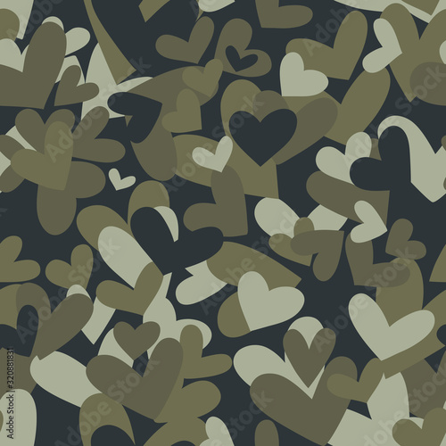Seamless camouflage pattern made of hearts