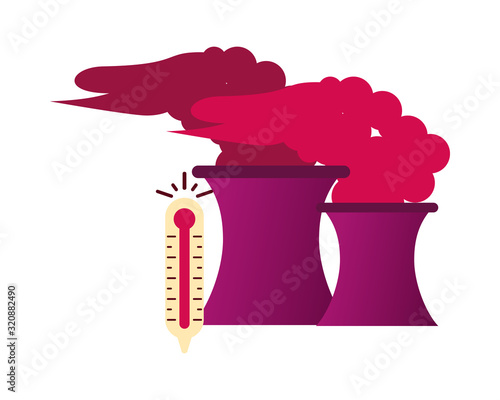 factory with polluting chimneys and thermometer