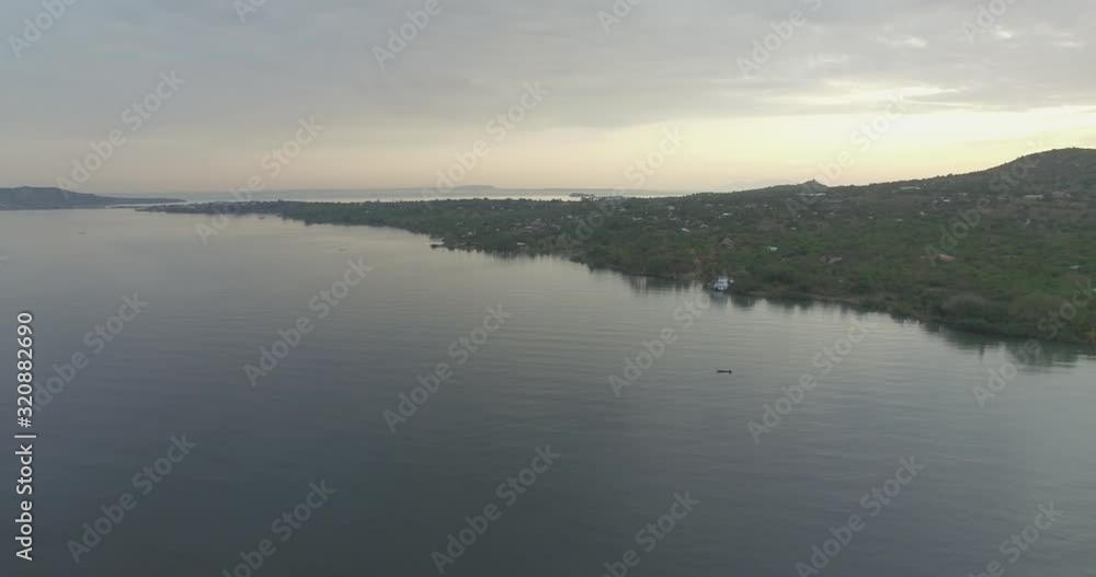4K drone shot on the shores of Rusinga Island, at the sunset 4K drone shot on the shores of Rusinga Island, at the sunset