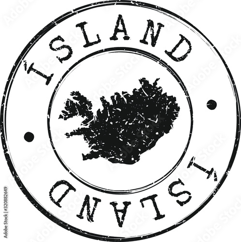 Iceland Map Silhouette Postal Passport Stamp Round Vector Icon.