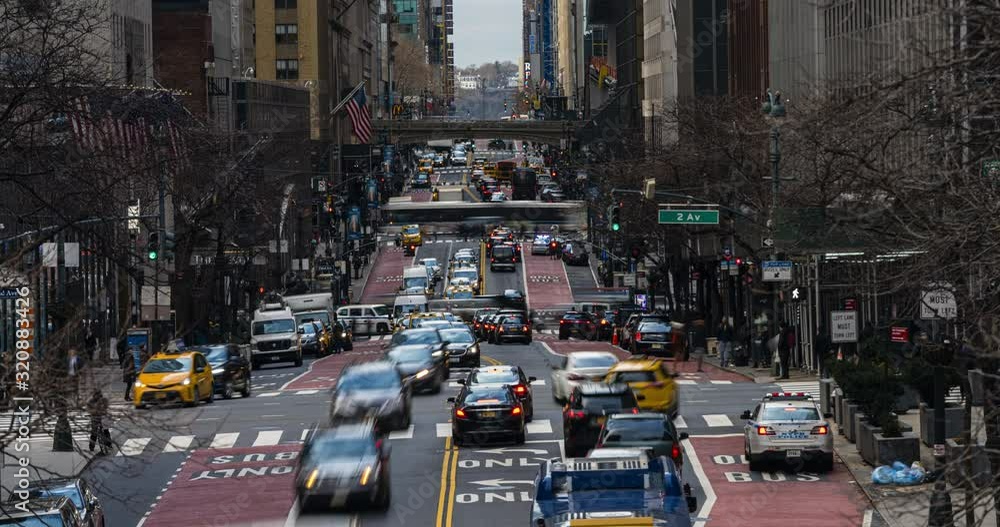A timelapse of Traffic at Tudor City Overpass in Manhattan New York at tight focal length.