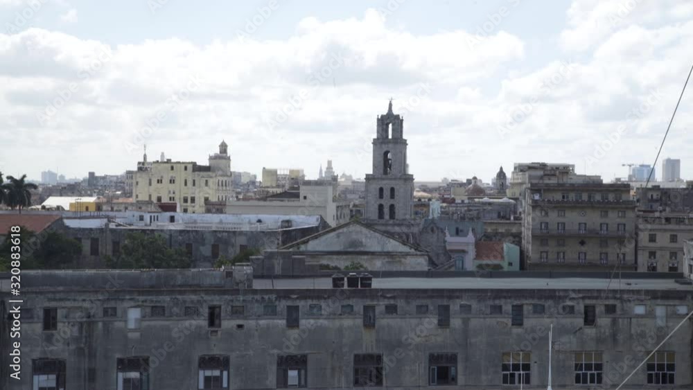 Overview of the skyline from Havana, Cuba, with a beautiful church en clouds Overview of the skyline from Havana, Cuba, with a beautiful church en clouds