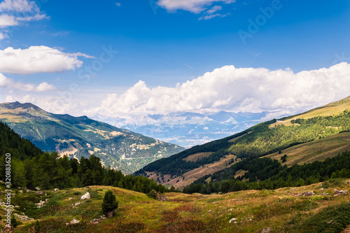 Canvas Print Panorama on the Rhone valley taken from high up in the Pennine Alps above the al