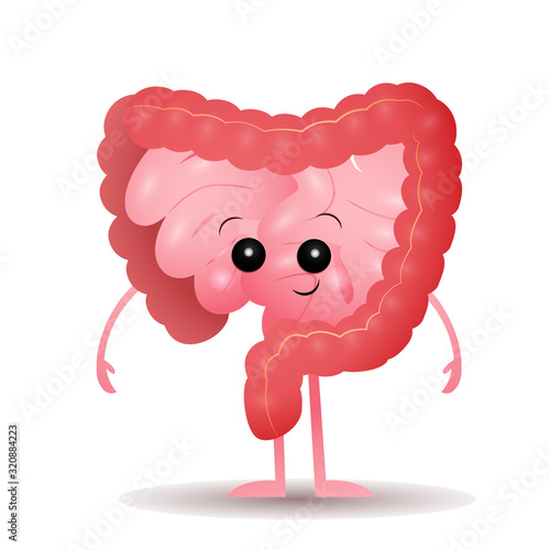 Cartoon bowels vector illustration. Cheerful character, human organ, face. Anatomy for kids, healthcare, digestive system concept
