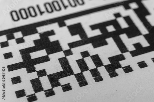 Close up of data matrix bar code label from warehouse inventory tracking system