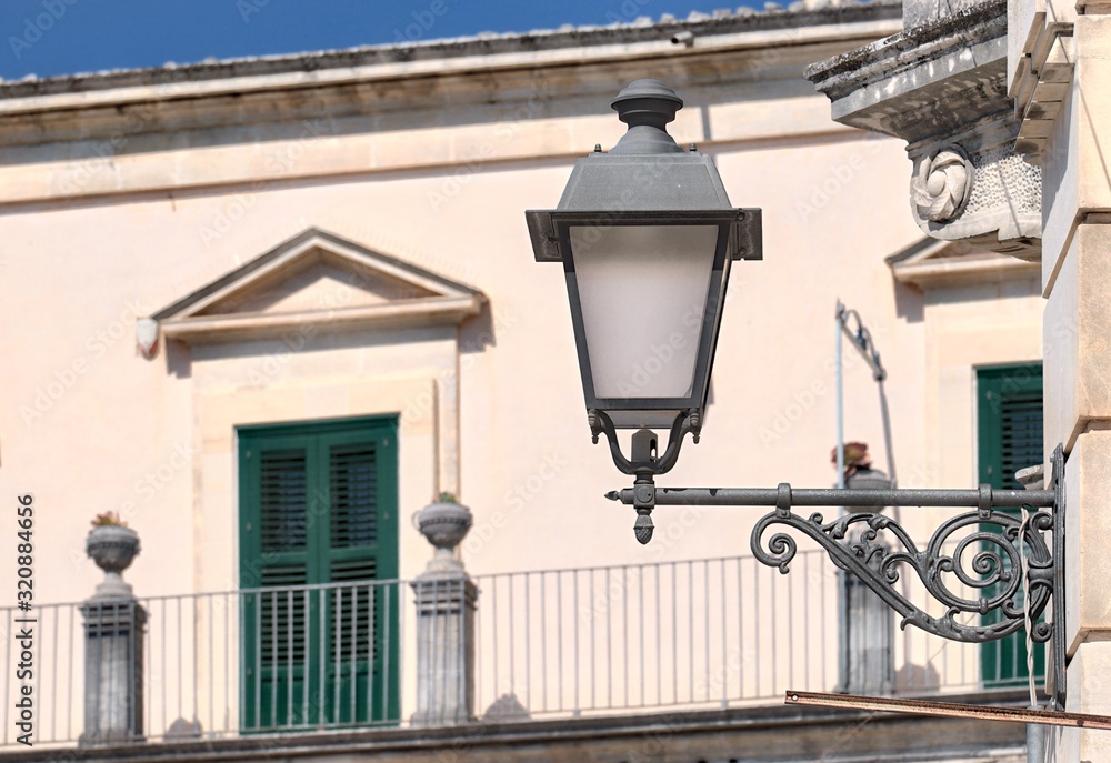 Street Lantern On Background Blurred Balcony