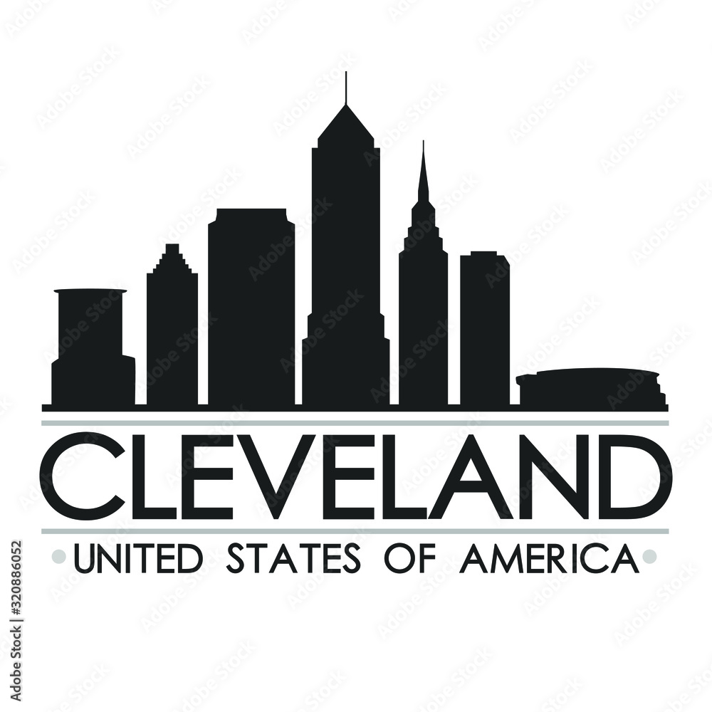 Cleveland Ohio Skyline Silhouette Design City Vector Art Travel Cut File.