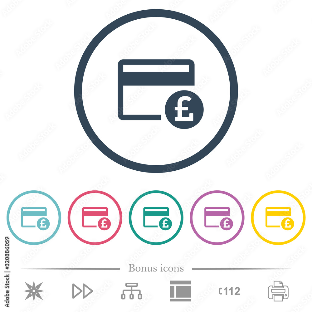 Pound credit card flat color icons in round outlines Pound credit card flat color icons in round outlines