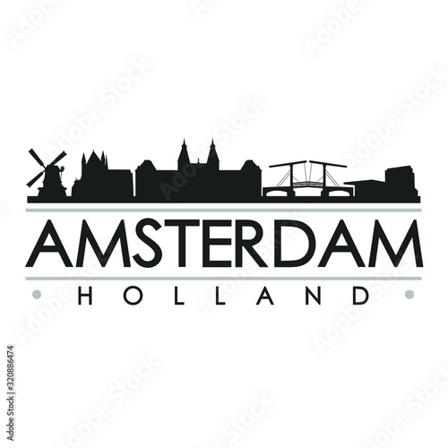 Amsterdam Holland Skyline Silhouette Design City Vector Art Tourism.