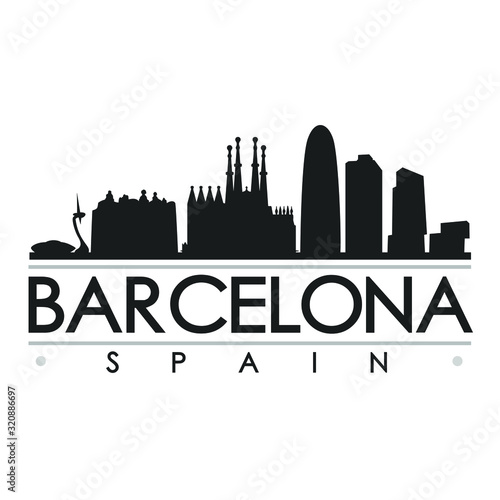 Barcelona Spain Skyline Silhouette Design City Vector Art Cut FIle Travel.