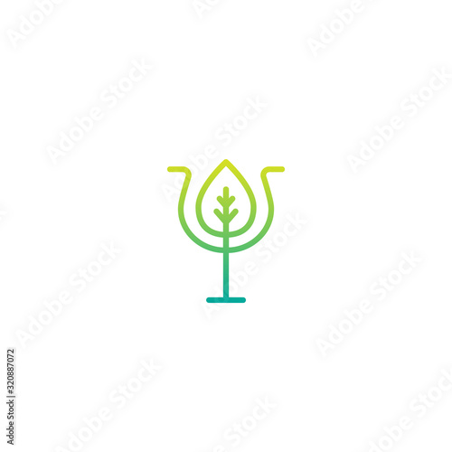 Green Greek letter Psi with leaf. Neuropsychology and psychology logo isolated on white.