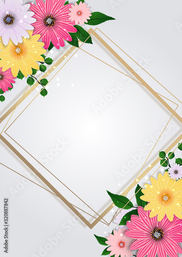 Abstract Flower Background Template with Empty Frame. Vector Illustration