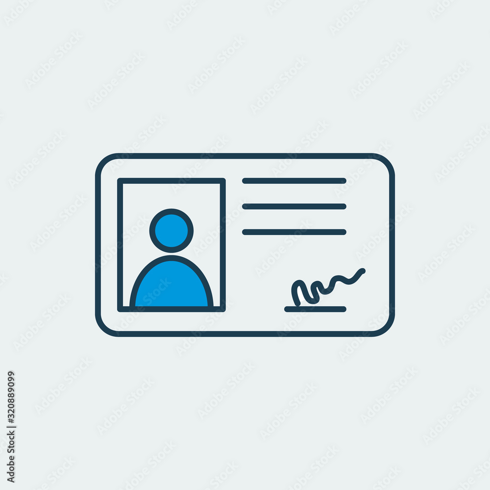 Vector icon of an ID card, security badge with an avatar image and a signature. It represents protection of documents and importance of personal data security Vector icon of an ID card, security badge with an avatar image and a signature. It represents protection of documents and importance of personal data security