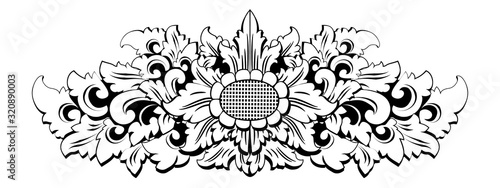 Traditional Balinese carving motif in black and white tattoo style, vector illustration