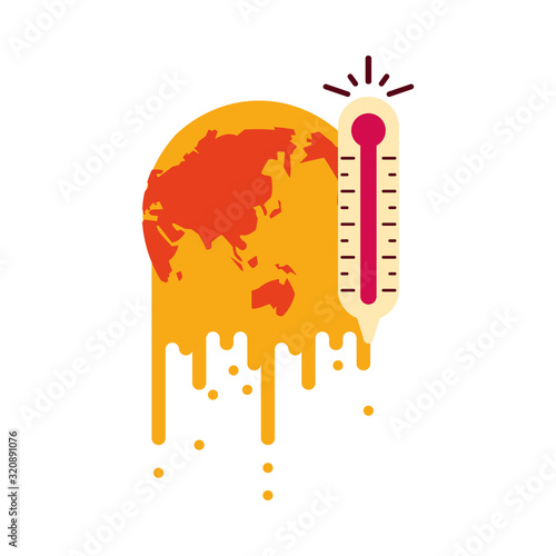 world planet melting global warming with thermometer
